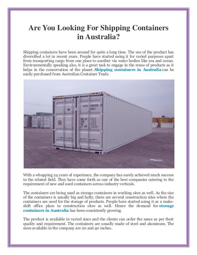 Are You Looking For Shipp ing Containers in Australia?