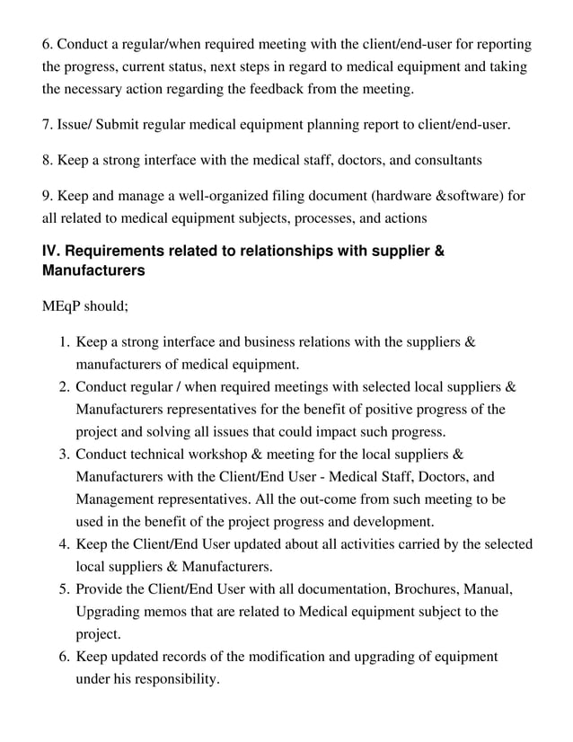 Medical Equipment Planner Qualifications and Requirements