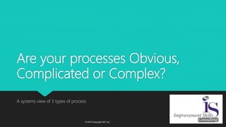 Are your processes Obvious,
Complicated or Complex?
A systems view of 3 types of process
© 2019 Copyright ISC Ltd.
 
