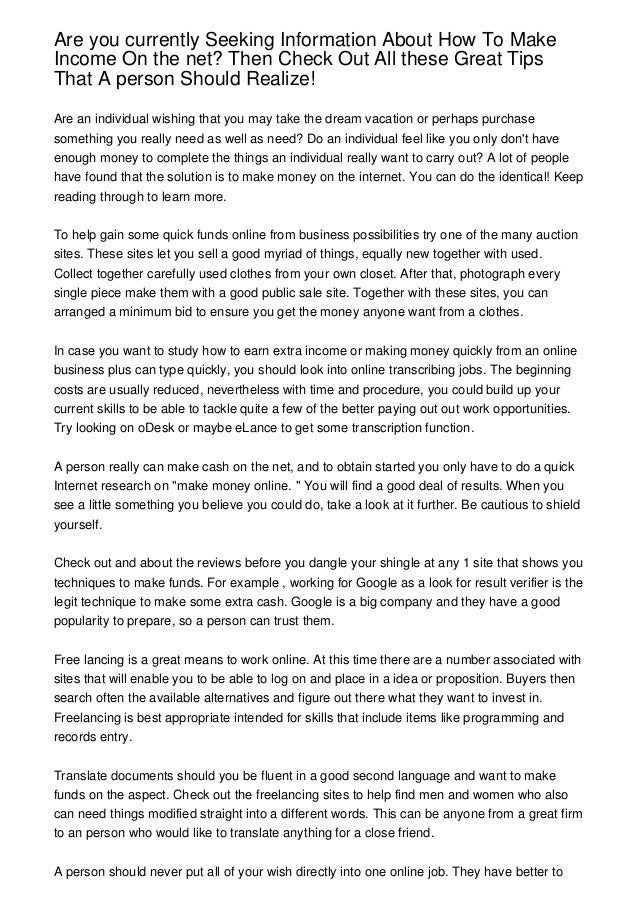 Are You Currently Seeking Information About How To Make Income On The