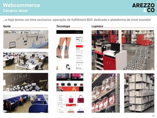 47 
Webcommerce 
Cenário atual 
...e hoje temos um time exclusivo, operação de fulfillment B2C dedicada e plataforma de nível mundial 
Gente Tecnologia Logística 
 