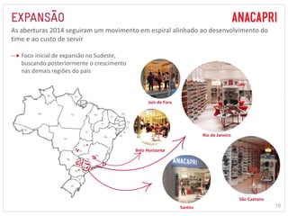 15 
As aberturas 2014 seguiram um movimento em espiral alinhado ao desenvolvimento do 
time e ao custo de servir 
Foco inicial de expansão no Sudeste, 
buscando posteriormente o crescimento 
nas demais regiões do país 
Belo Horizonte 
Santos 
Rio de Janeiro 
Juíz de Fora 
São Caetano 
 