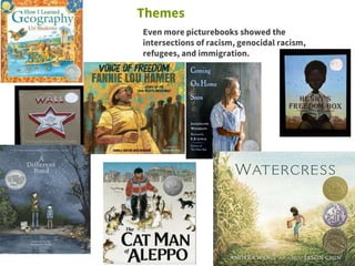 Themes
Even more picturebooks showed the
intersections of racism, genocidal racism,
refugees, and immigration.
 