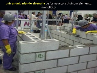 unir as unidades de alvenaria de forma a constituir um elemento
monolítico
 