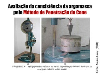 Avaliação da consistência da argamassa
pelo Método de Penetração do Cone
Fonte:AraújoJunior(2004)
 
