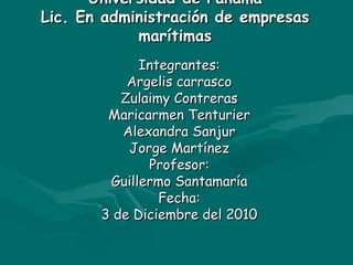 Universidad de Panamá Lic. En administración de empresas marítimas Integrantes: Argelis carrasco Zulaimy Contreras Maricar...