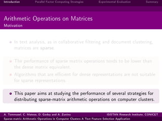 Sparse-matrix arithmetic operations in computer clusters a text feature ...