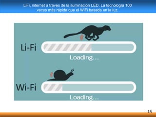 LiFi, internet a través de la iluminación LED. La tecnología 100
veces más rápida que el WiFi basada en la luz.
18
 