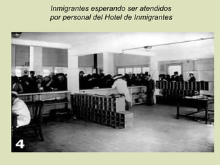 Inmigrantes esperando ser atendidos por personal del Hotel de Inmigrantes   