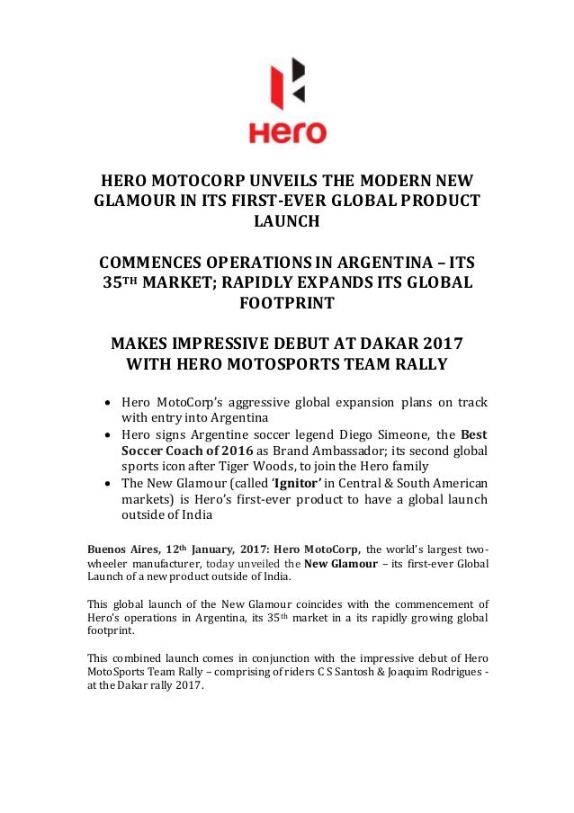 hero glamour launch argentina press release product press release