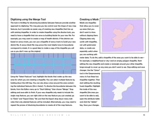 70
Digitizing using the Merge Tool
The tools in ArcMap for dissolving boundaries between features provide another
approach to digitizing. This may give you less control over the shape of new map
features, but it provides an easier way of creating new shapefiles that line up
with existing shapefiles. In order to create shapefiles using the dissolve tools, you
need to have a shapefile that can serve as building blocks for your new file. For
example, you may want to create a map of health districts. If the districts are
based on census tracts, you can use a shapefile of census tracts to build your new
district file. A census block file may prove the most helpful since its boundaries
correspond to streets. It is a good idea to make a copy of the shapefile you will
use so you don’t mess up the original.
Using the “Select Features” tool, highlight the blocks that make up the new
area for which you are creating a shapefile. You can select multiple features by
holding down the shift key. You can also draw a box around the area contain-
ing the individual features (this is faster). To dissolve the boundaries between the
blocks, from the Editor menu go to “Start Editing,” then choose “Merge.” Stop
editing and save edits to finish. If your new shapefile only needs to include this
single map feature, you can right click on the new feature you just created, go
to “Data” and “Export Data.” Be sure that the Export drop down menu indi-
cates that only selected features will be included. Alternatively, you may need to
repeat the process of dissolving boundaries to create all of the map features.
Creating a Mask
Masks are shapefiles
that allow you to cover
up areas that you
don’t want to show
without clipping them.
Clipping data only
works with shapefiles,
not with grids/raster
data, so masks are
especially useful when
you are working with
raster data. To do this, add a shapefile of the area you want to be able to see—
for example, a neighborhood or city—and an empty polygon shapefile. Start
editing the new shapefile and create a rectangle around your other shapefile,
large enough to cover up any area you don’t want to see. Stop editing and save
changes. Use the “Union”
tool in the Geoprocessing
menu to fuse these two
shapefiles together. Then
start editing the resulting
fused shapefile. Highlight
the inside of the new
shapefile (the area you
want to be able to see),
open the attribute table
and click the “delete”
key. Save your changes.
H i l l ie r | U si n g A r c v ie w 1 0
 