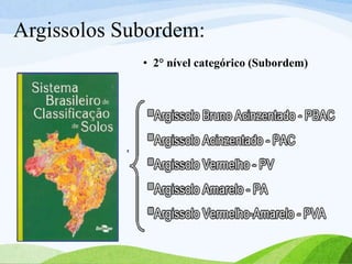 Argissolos Subordem:
• 2° nível categórico (Subordem)
 