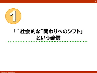 1




              1
                        『“社会的な”関わりへのシフト』
                             という確信




Copyright ©   Masaya Ando
 