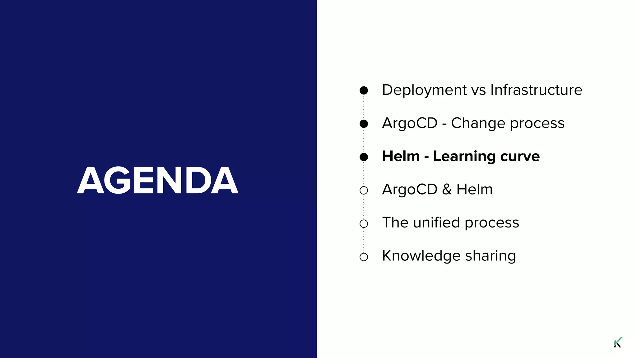 AGENDA
Deployment vs Infrastructure
ArgoCD - Change process
Helm - Learning curve
ArgoCD & Helm
The uniﬁed process
Knowledge sharing
 