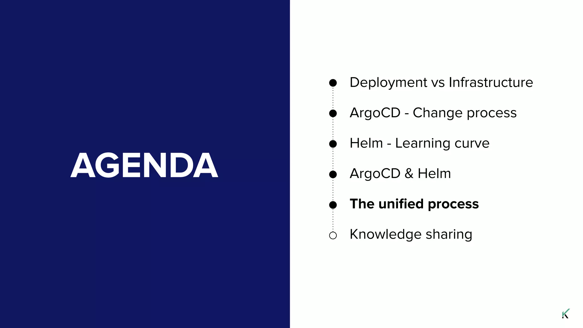 AGENDA
Deployment vs Infrastructure
ArgoCD - Change process
Helm - Learning curve
ArgoCD & Helm
The uniﬁed process
Knowledge sharing
 