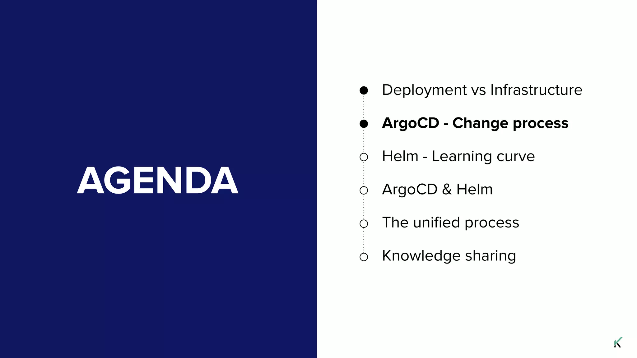 AGENDA
Deployment vs Infrastructure
ArgoCD - Change process
Helm - Learning curve
ArgoCD & Helm
The uniﬁed process
Knowledge sharing
 