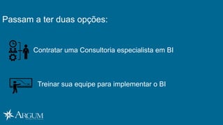 Passam a ter duas opções:
Contratar uma Consultoria especialista em BI
Treinar sua equipe para implementar o BI
 