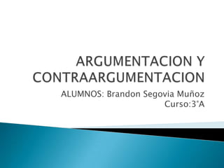 ARGUMENTACION Y CONTRAARGUMENTACION ALUMNOS: Brandon Segovia Muñoz  Curso:3°A 