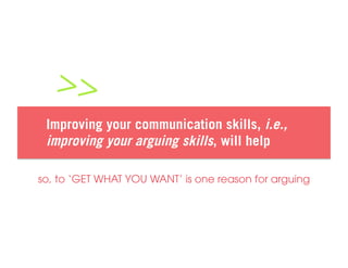 >>
 Improving your communication skills, i.e.,
 improving your arguing skills, will help

so, to ‘GET WHAT YOU WANT’ is one reason for arguing
 