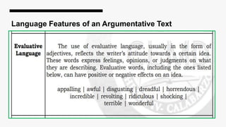 Language Features of an Argumentative Text
 