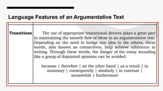 Language Features of an Argumentative Text
 