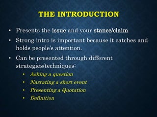 Strong Intro ARGUMENTATIVE ESSAY POWER POINT PRESENTATION | PPT
