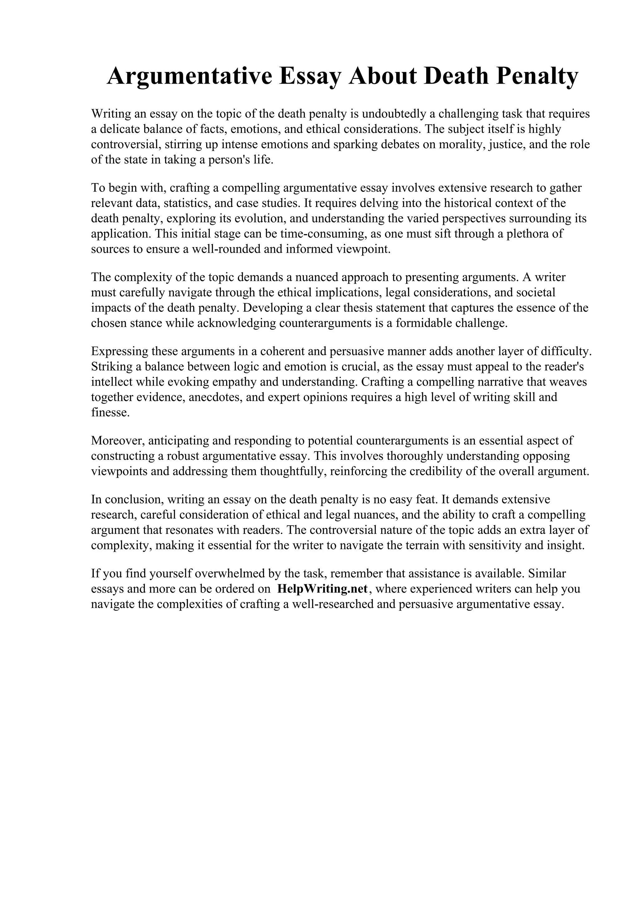 Argumentative Essay About Death Penalty | PDF