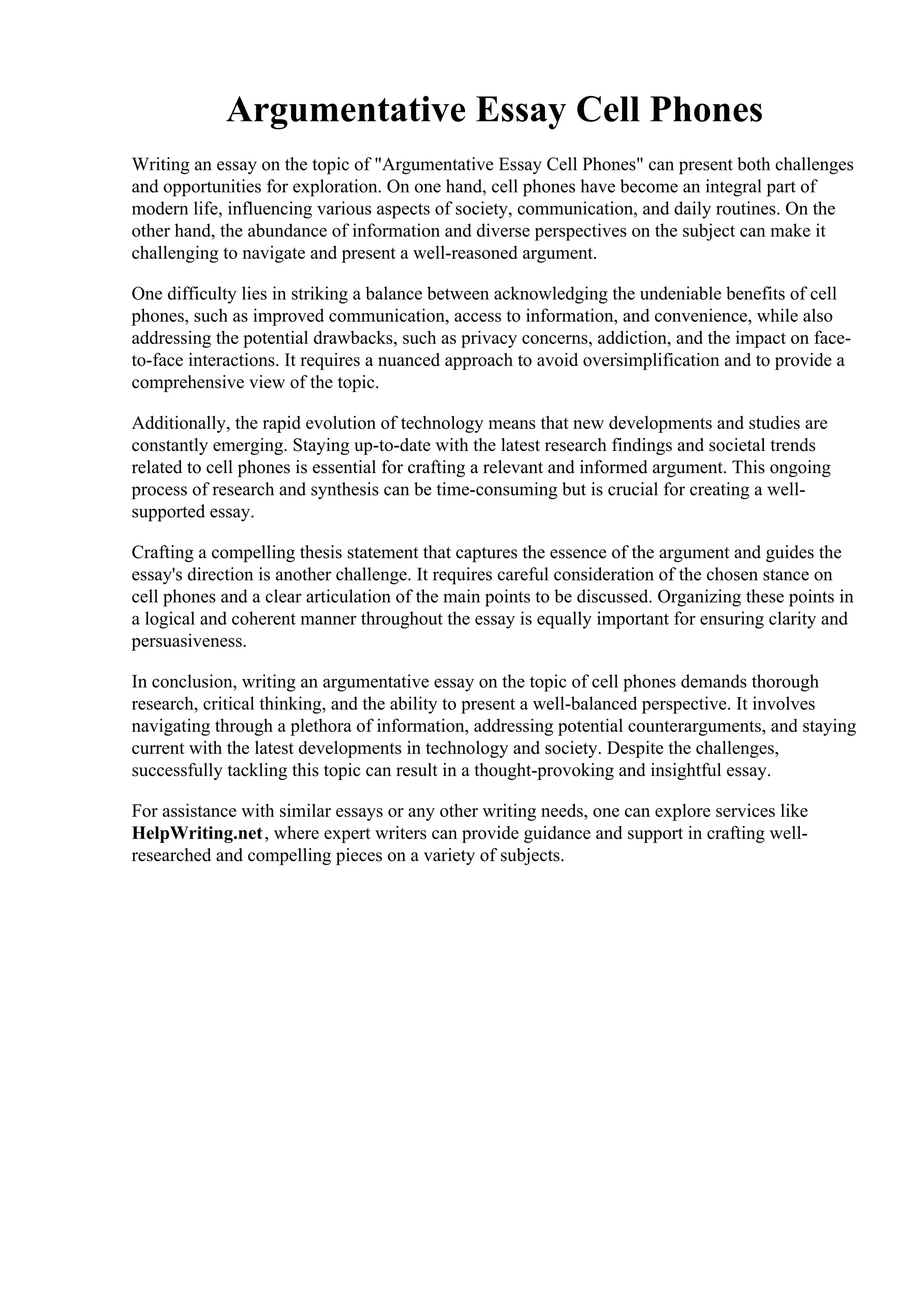Argumentative Essay Cell Phones. cell phone argument writing unit