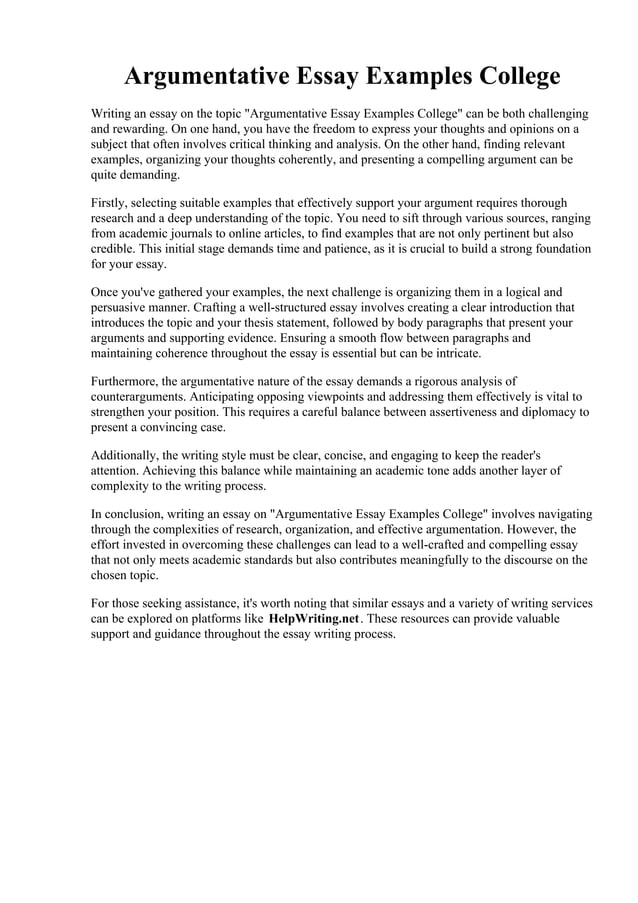 Argumentative Essay Examples College | PDF