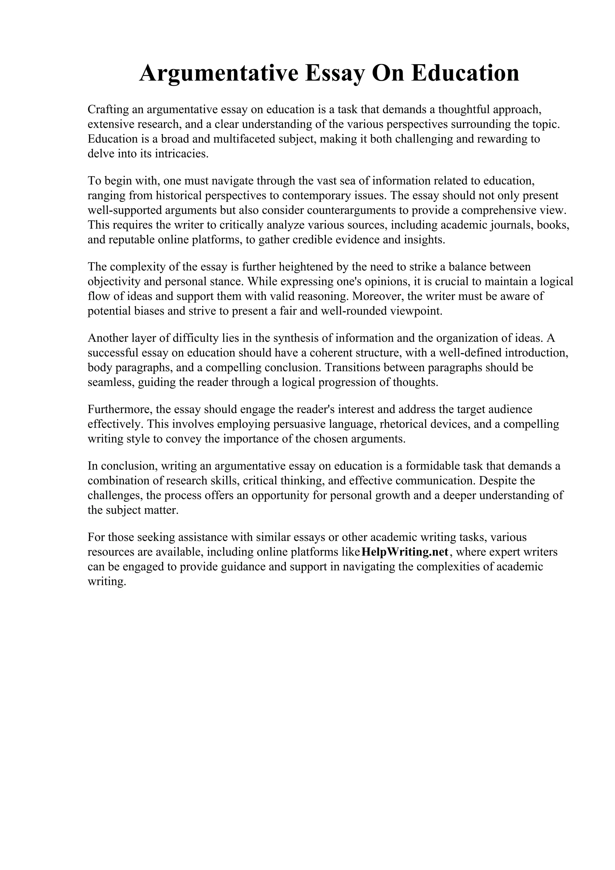 Argumentative Essay On Education. Example Of Argumentative Essay ...