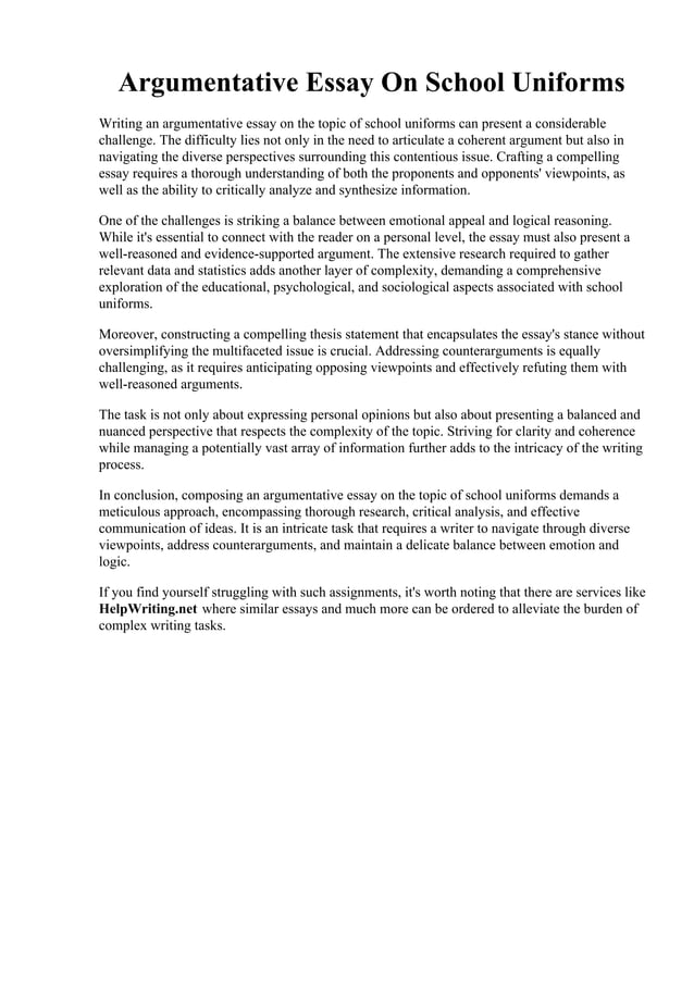 Argumentative Essay On School Uniforms PDF