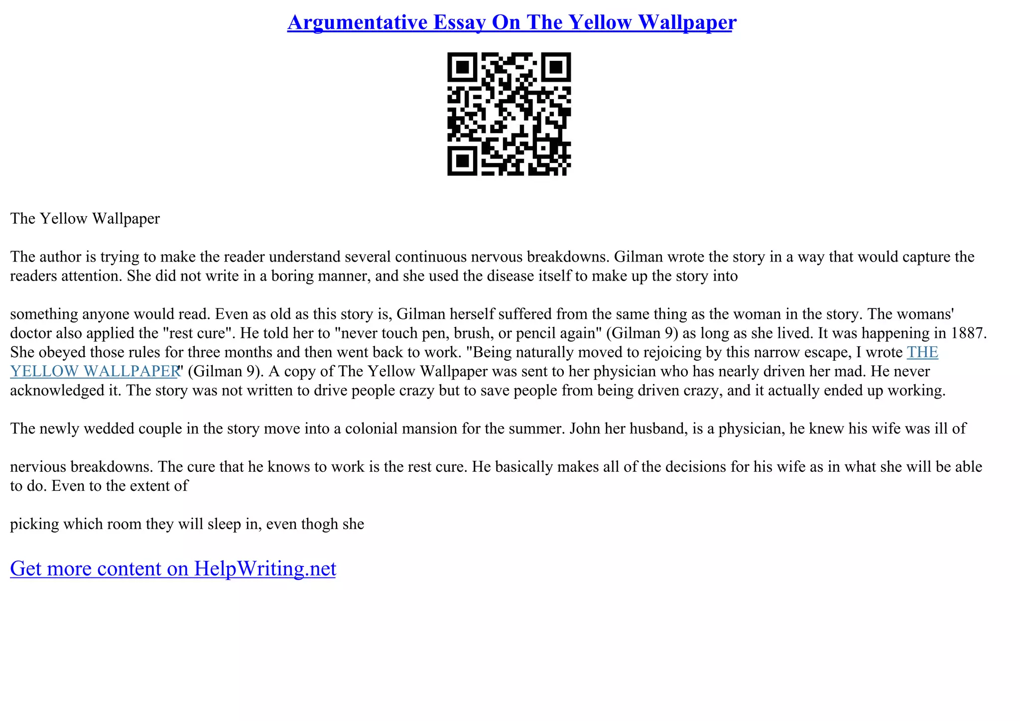Argumentative Essay On The Yellow Wallpaper PPT