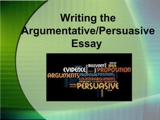 Writing the
Argumentative/Persuasive
        Essay
 
