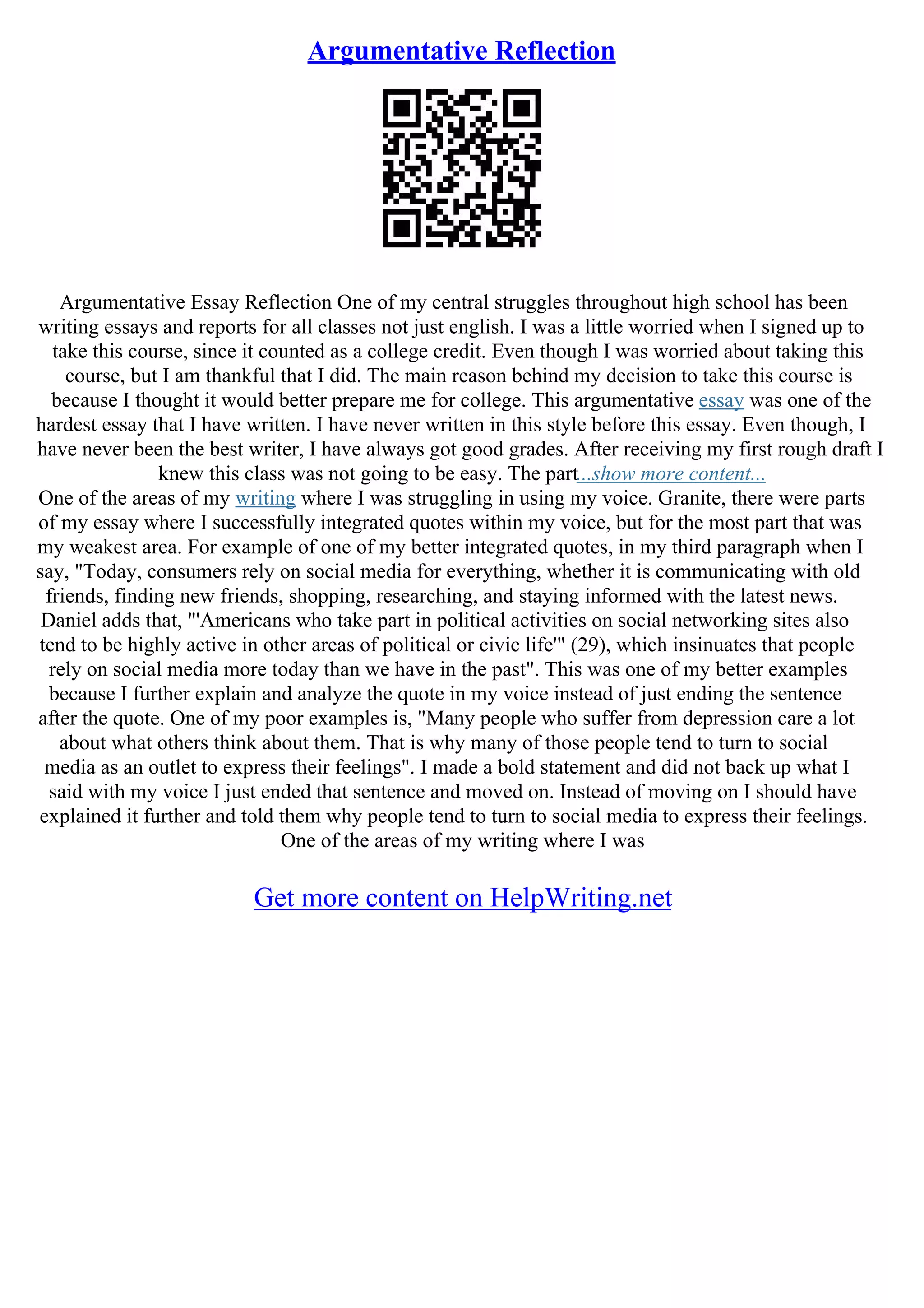 Argumentative Essay Sample High School PDF