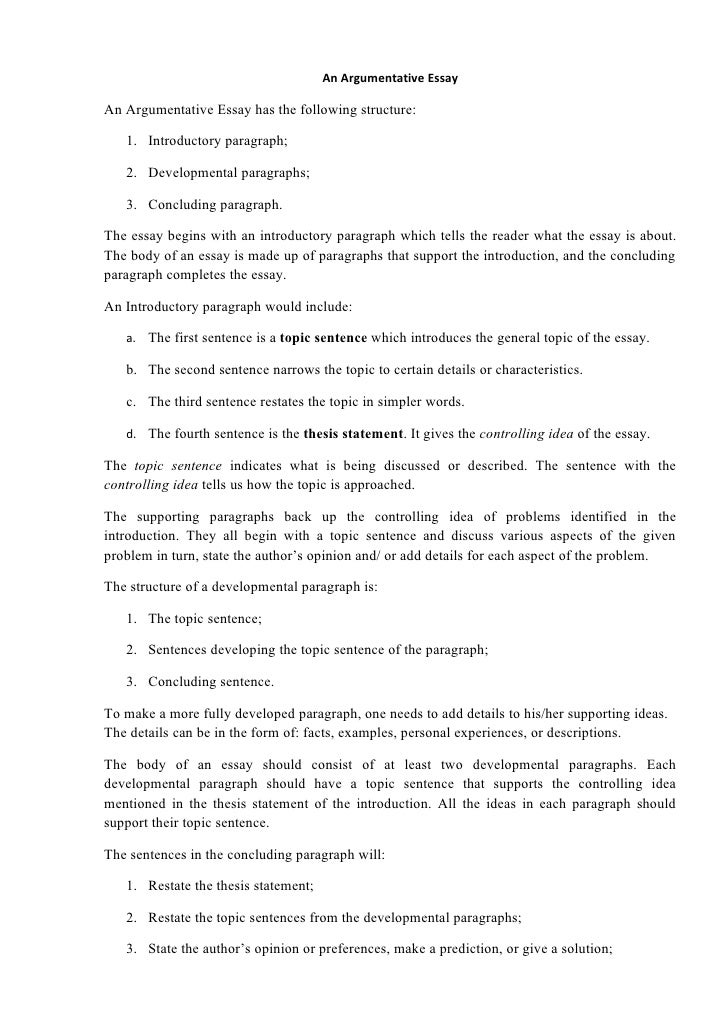 argumentative essay structure example