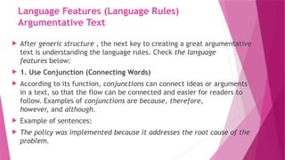 argumentative text including text, materials and exercises | PPTX