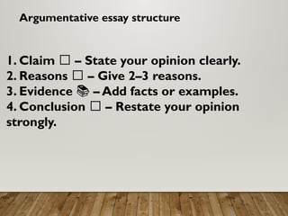 Two Reason Essay Example Mastering Argumentative Writing: Crafting Opinions with Reasons and ...