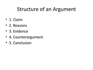 Structured Arguments Argumentative Writing Generic Structure pptx | PPTX