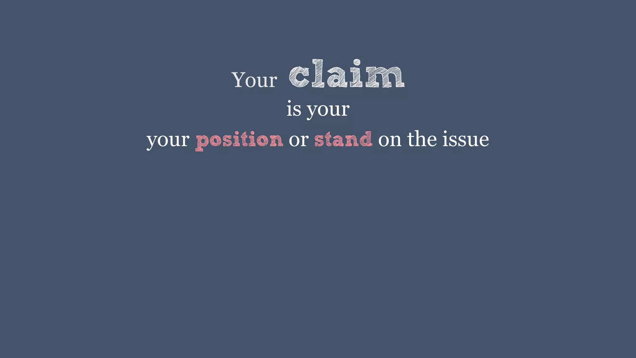 Your claim
is your
your position or stand on the issue
 