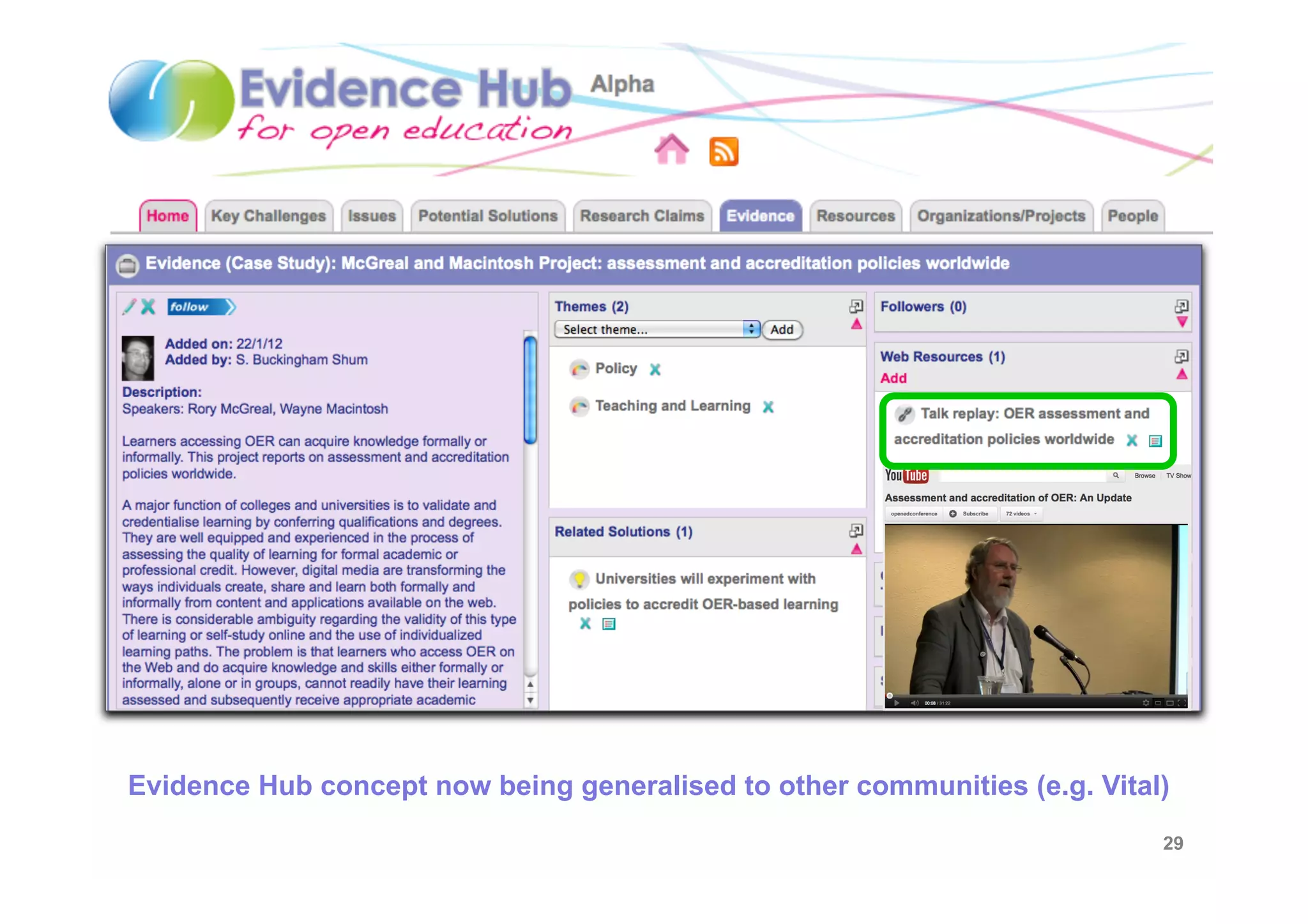 Evidence Hub concept now being generalised to other communities (e.g. Vital)
                                                                           29
 