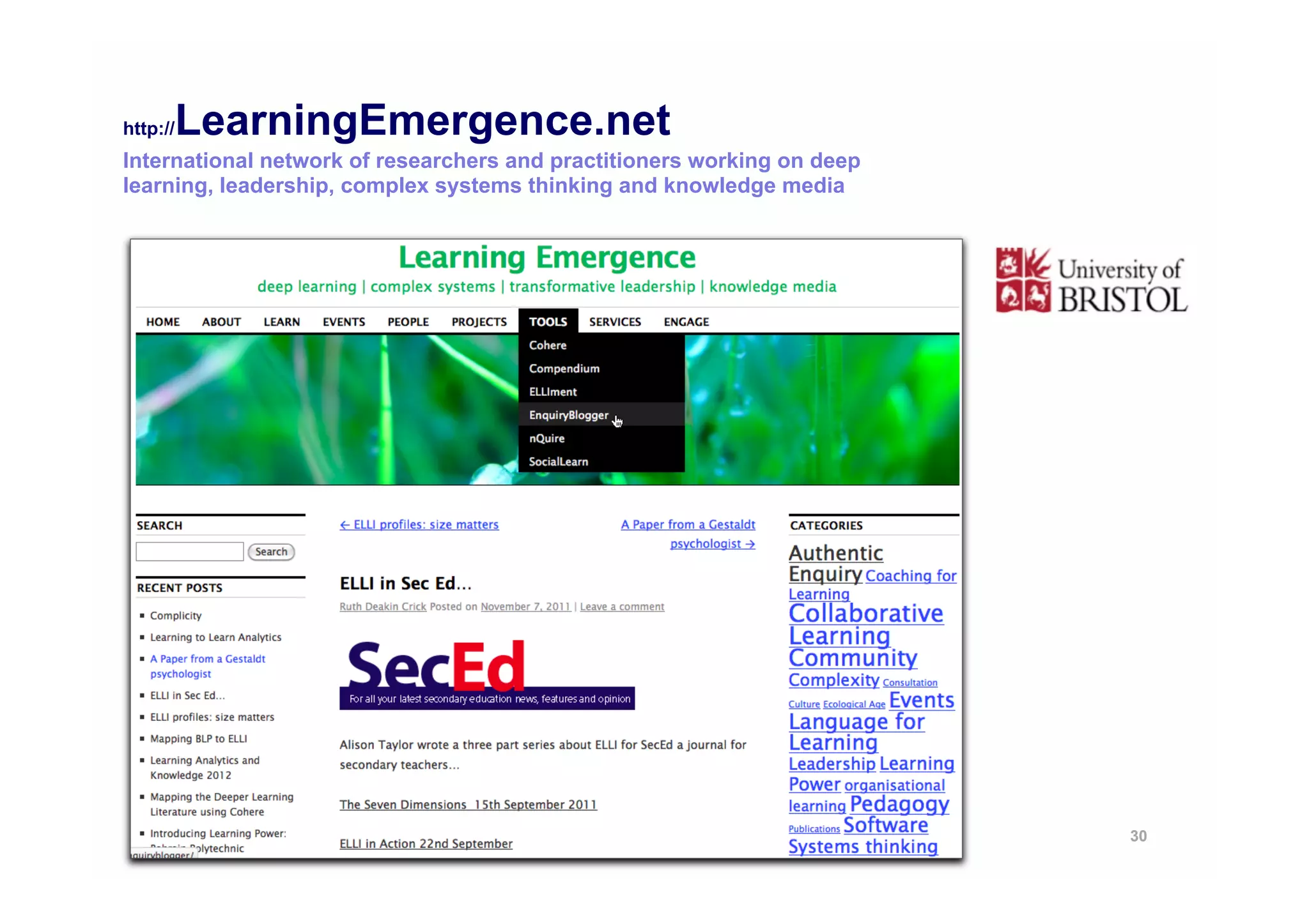 LearningEmergence.net
http://
International network of researchers and practitioners working on deep
learning, leadership, complex systems thinking and knowledge media




                                                                         30
 