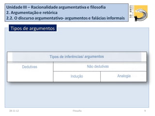 Tipos de argumentos




28-11-12               Filosofia   9
 