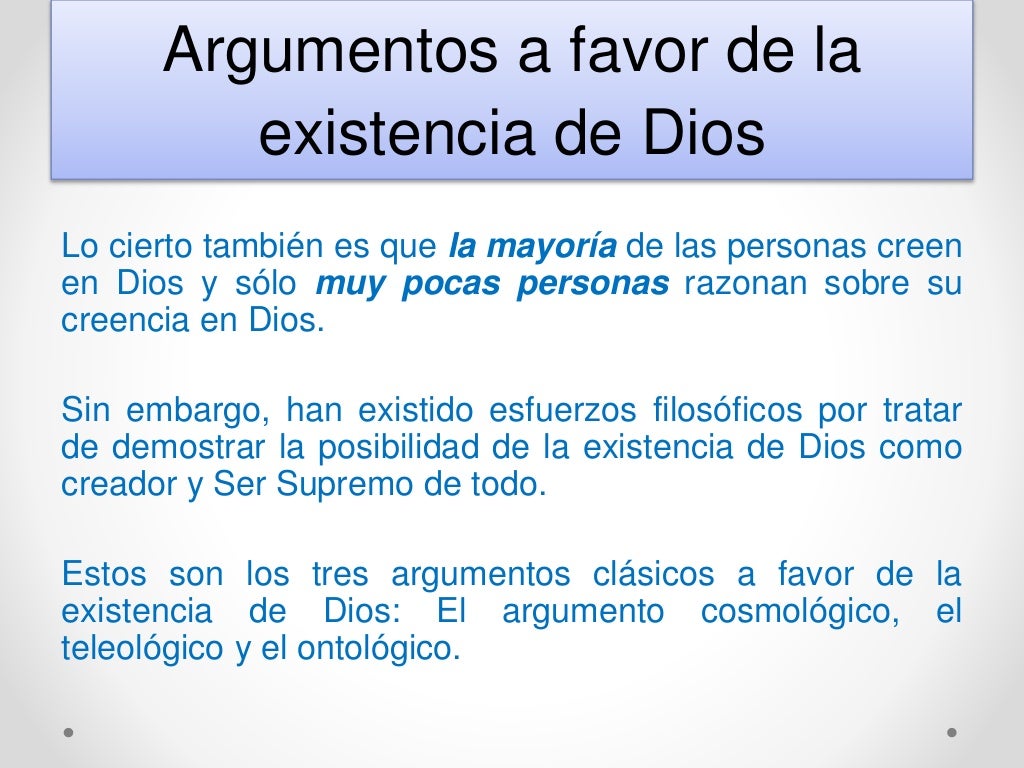Existencia De Dios Argumentos A Favor