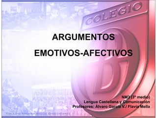 ARGUMENTOS EMOTIVOS-AFECTIVOS NM3 (3º medio) Lengua Castellana y Comunicación Profesores: Álvaro García V./ Flavia Mella 