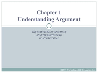 THE STRUCTURE OF ARGUMENT ANNETTE ROTTENBERG DONNA WINCHELL Chapter 1 Understanding Argument 