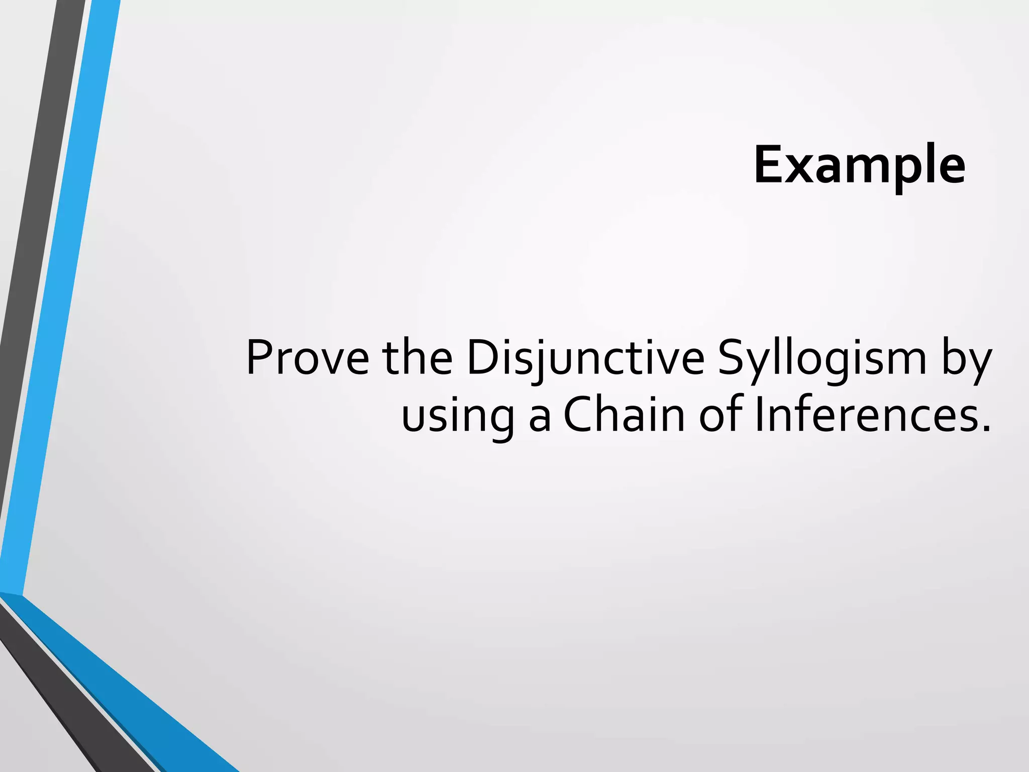 Example
Prove the Disjunctive Syllogism by
using a Chain of Inferences.
 