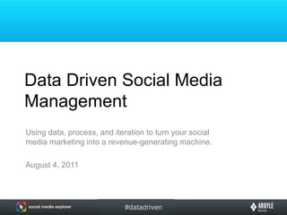 Data Driven Social Media Management Using data, process, and iteration to turn your social media marketing into a revenue-generating machine. August 4, 2011 