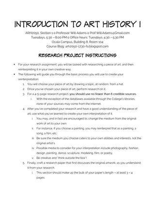 INTRODUCTION TO ART HISTORY I
RESEARCH PROJECT INSTRUCTIONS


 