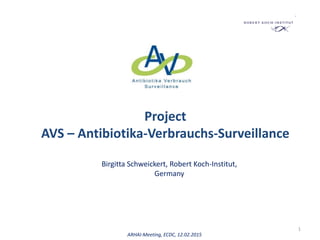 Project
AVS – Antibiotika-Verbrauchs-Surveillance
Birgitta Schweickert, Robert Koch-Institut,
Germany
1
ARHAI-Meeting, ECDC, 12.02.2015
 