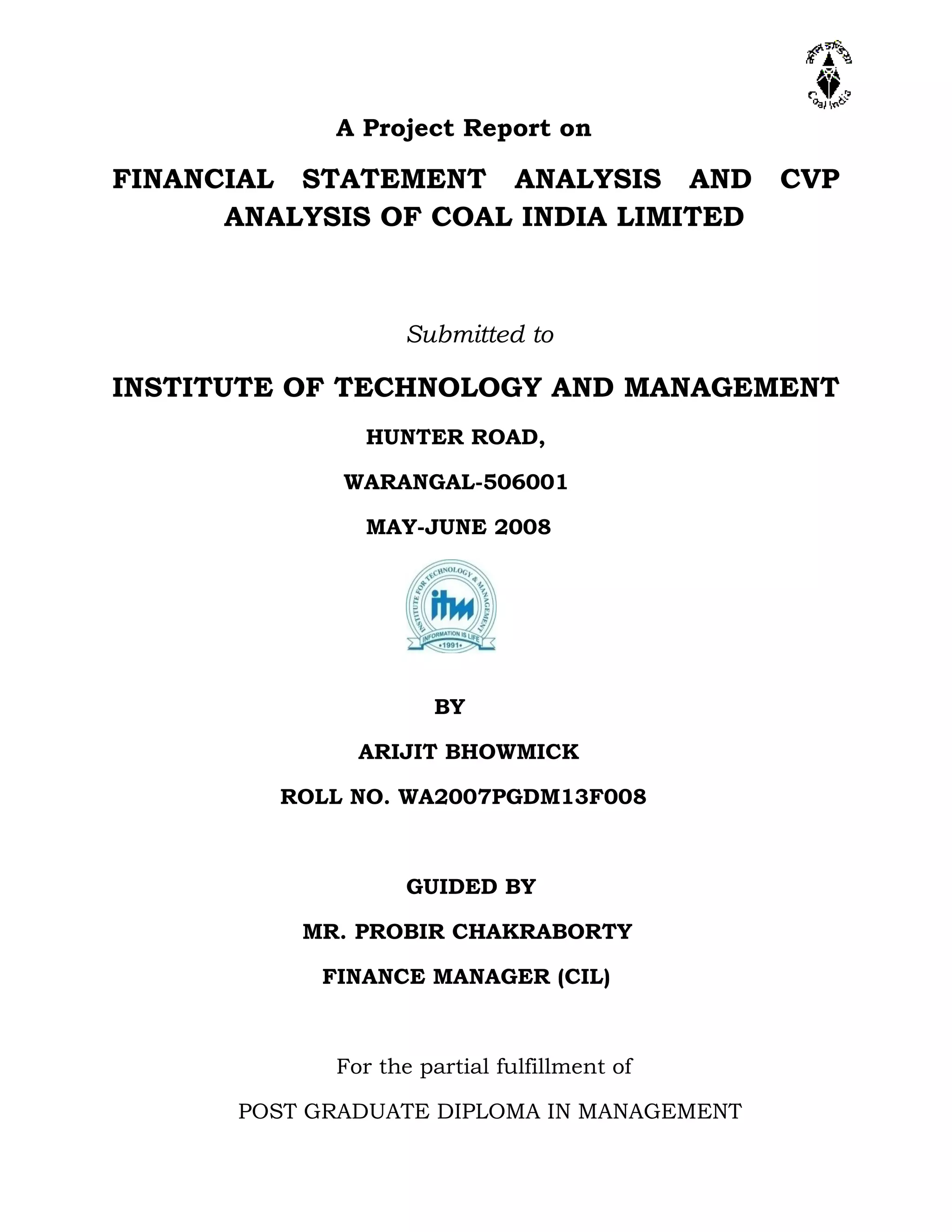 Project Report on Financial Statement Analysis | DOC
